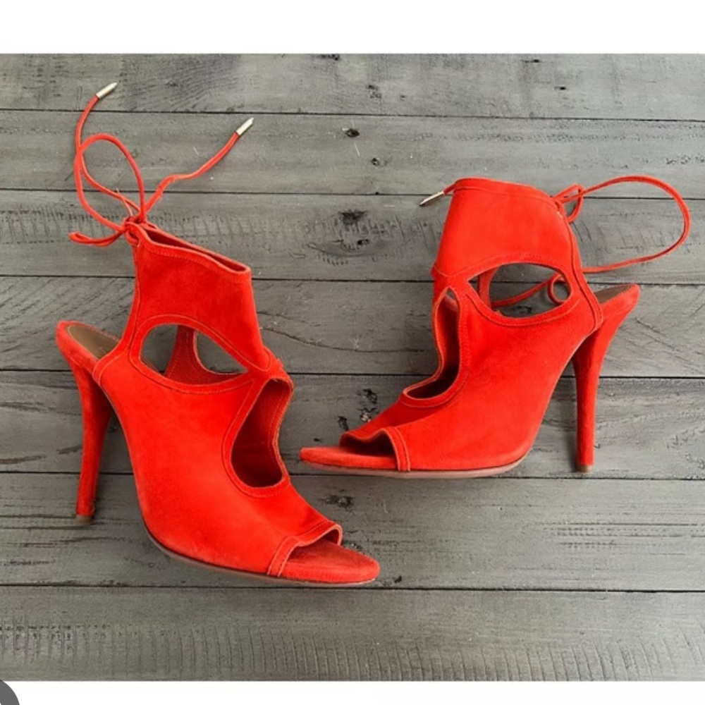 Aquazurra Sexy Thing orange suede cut out heel